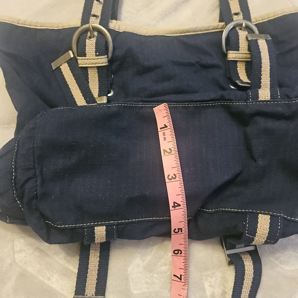 Y2K OLD Navy Bag Purse Navy Blue Ripstop Canvas grommet handles Grunge Gorpcore - Picture 12 of 15
